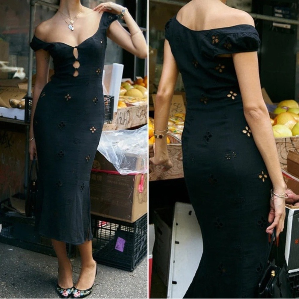 NWT Commense Eyelet Embroidered Semi-Sheer Cotton Keyhole Neckline Midi Dress XS